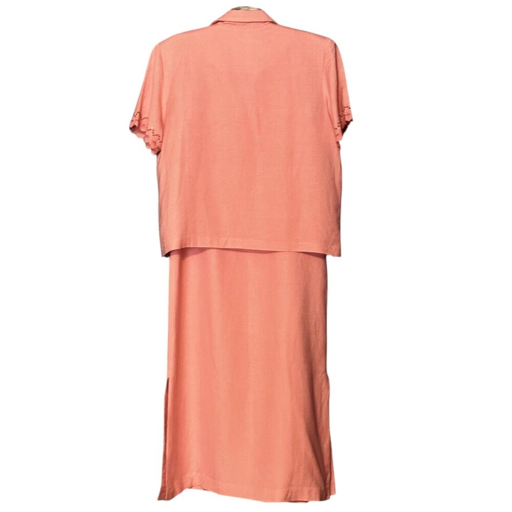 Coldwater Creek Sz 14P Sleeveless Maxi Dress & Jacket Set Linen Blend Coral Pink - Picture 8 of 9